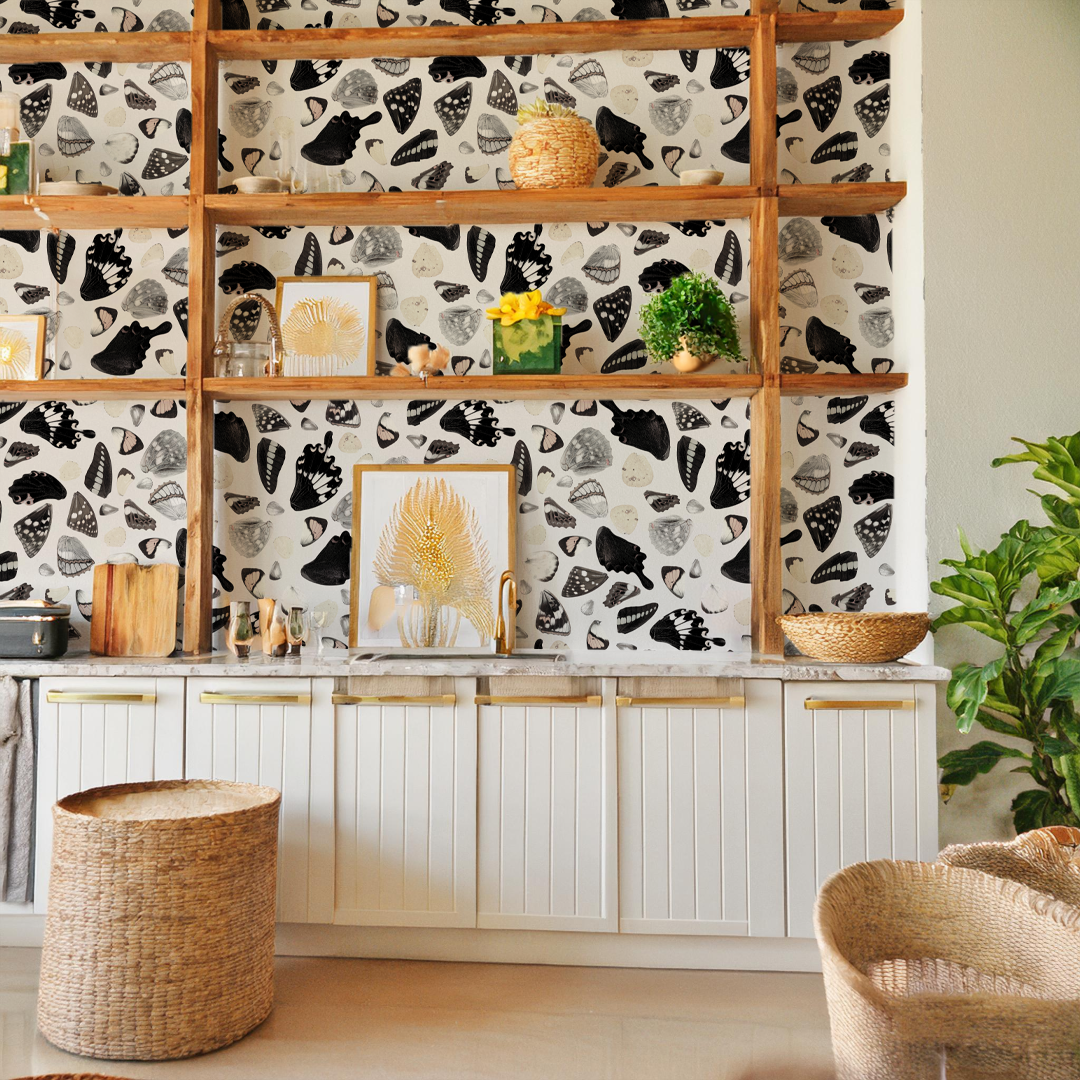 Butterfly Terrazzo Wallpaper, white and black - Tampa Home & Garden Store