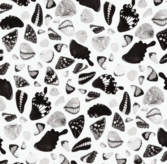 Butterfly Terrazzo Wallpaper, white and black pattern by Samantha Santana Creative on Tampa Home & Garden Store