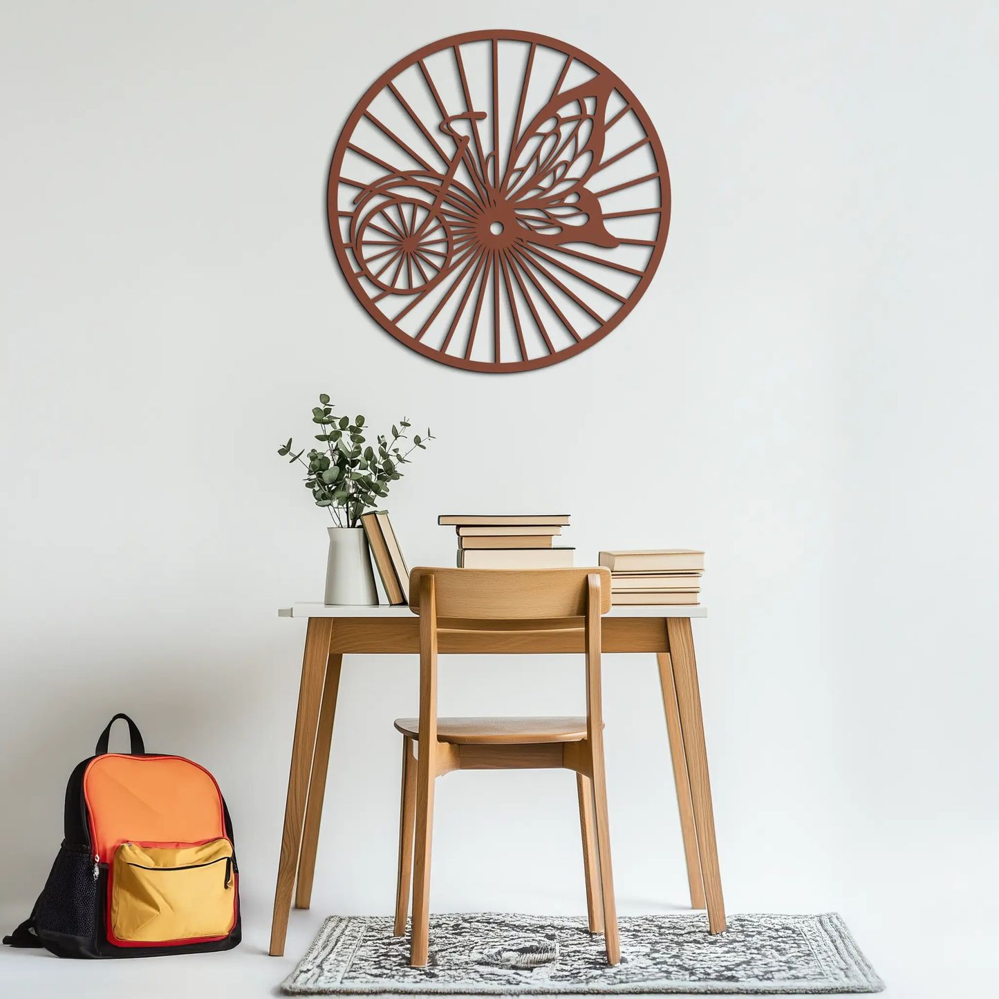 Butterfly Wheel Bicycle Silhouette Metal Wall Art rust brown round design on Tampa Home & Garden Store