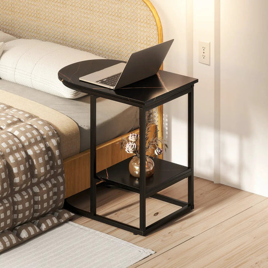 DirectDeals C-Shaped Sofa Side Table with faux marble top black metal frame on Tampa Home & Garden Store