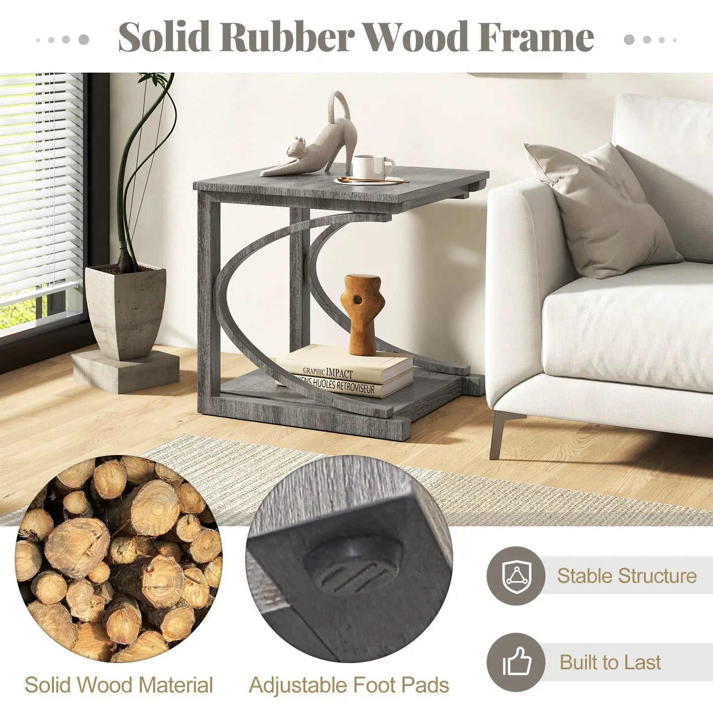 C-shaped 24 Inch 2 Tier Square End Table Sofa Side Table-Grey - Tampa Home & Garden Store