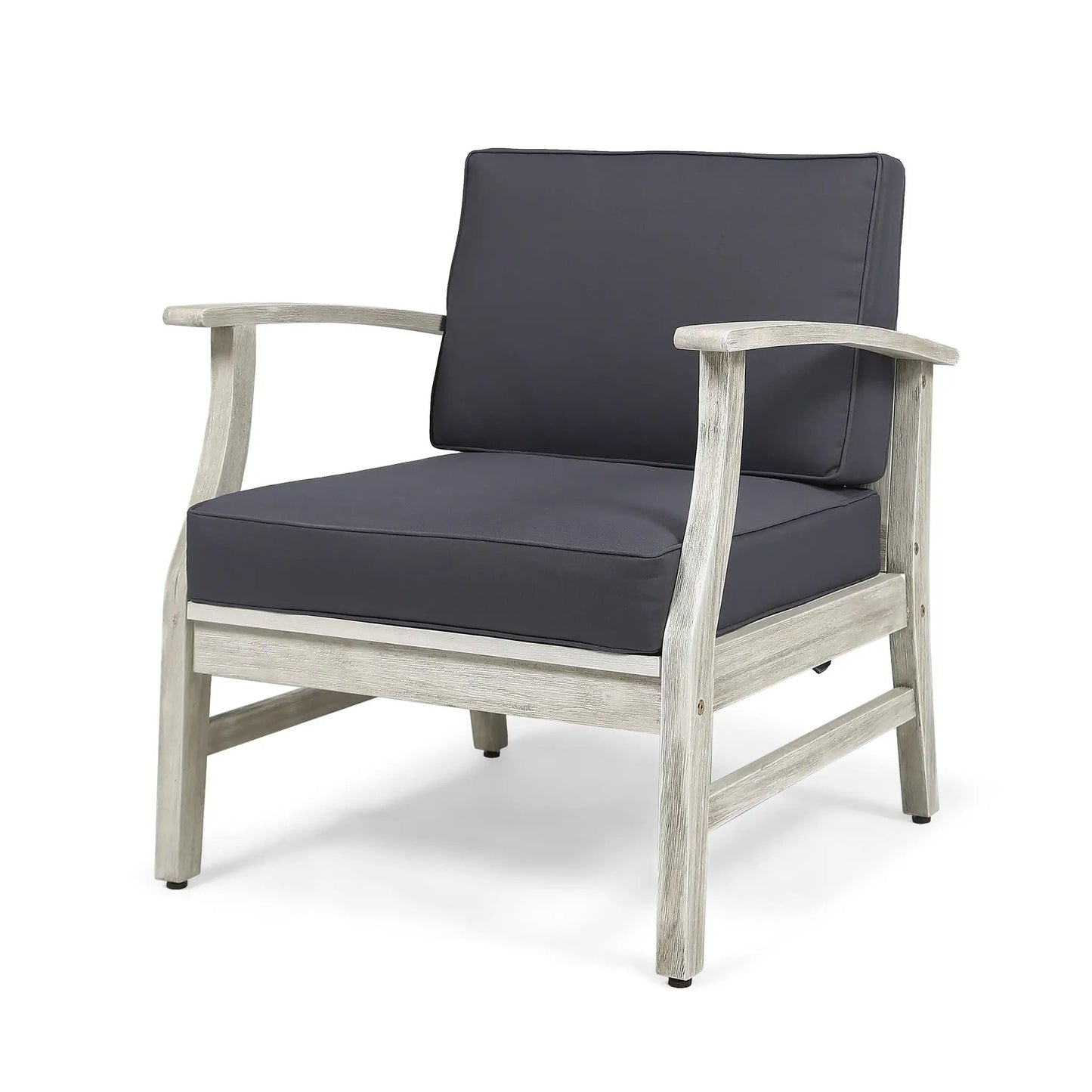 Perla Club Chair light grey cushions with distressed natural wood frame indoor armchair on Tampa Home & Garden Store
