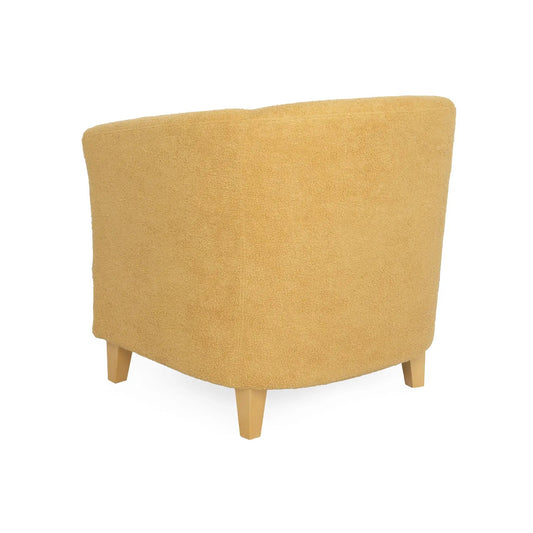 Cortina mustard fabric club chair with curved back and light wood legs on Tampa Home & Garden Store