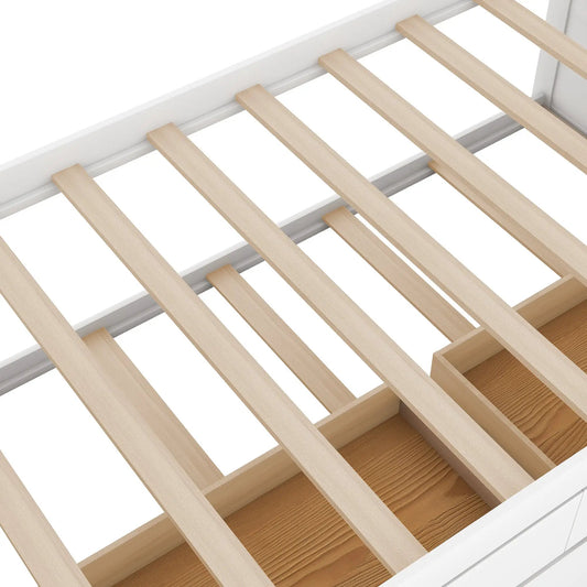 Multi functional daybed with white finish, light wood slats, and built-in drawers on Tampa Home & Garden Store