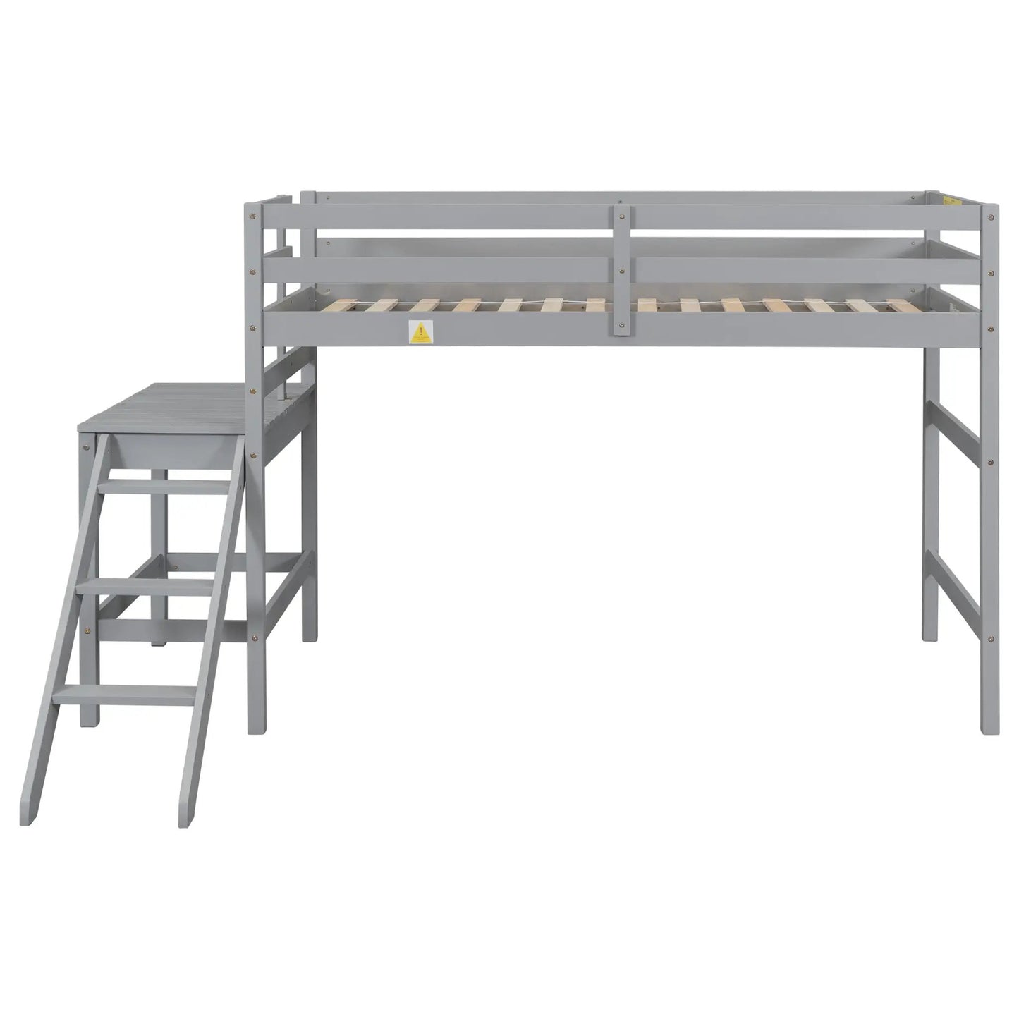 Grey twin loft bed with platform, guard rails and ladder, metal frame on Tampa Home & Garden Store