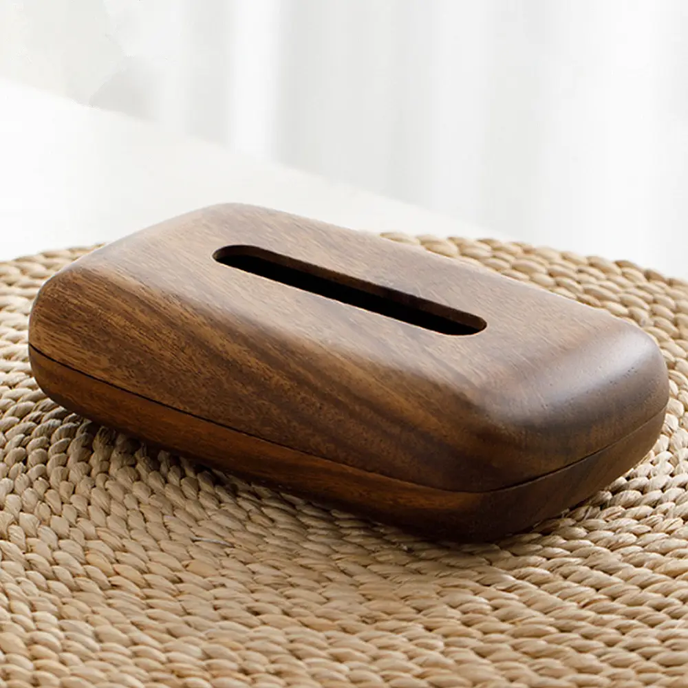 Solid walnut wood tissue box with a slim oval slot and smooth brown finish on Tampa Home & Garden Store