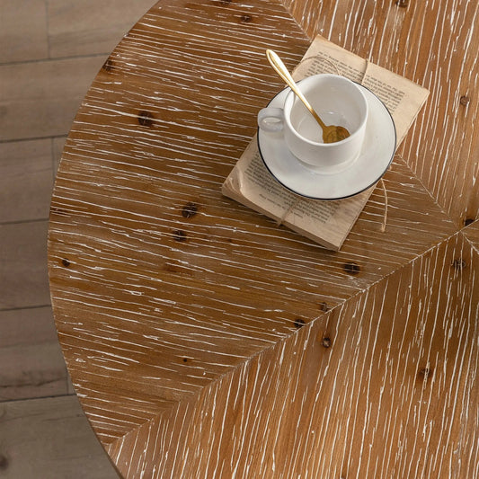 Round Coffee Table with Cross Legs Metal Base wooden top cup and saucer with gold spoon on Tampa Home & Garden Store