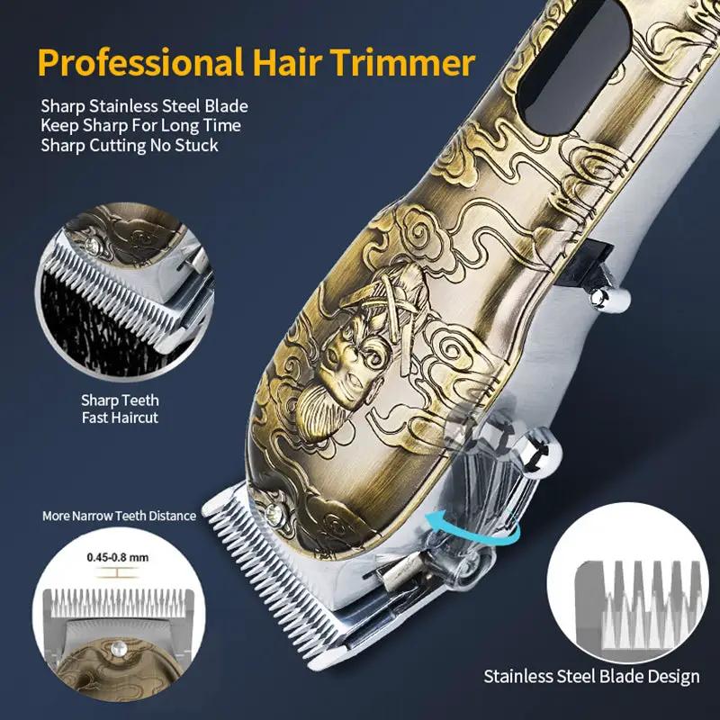 All Metal Hair Clipper JM-2022 gold-engraved body with stainless steel blades USB charging on Tampa Home & Garden Store