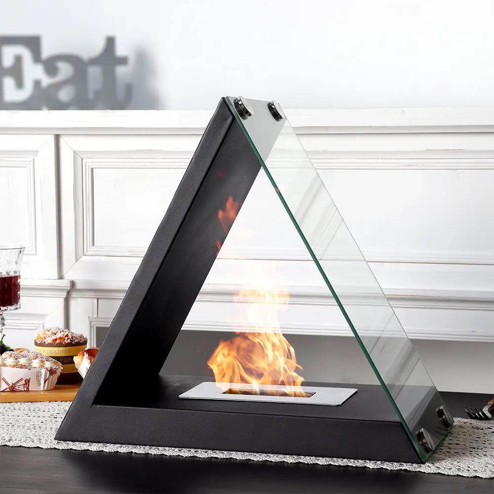 Chimenea de alcohol de sobremesa triangular con fuego real, portátil, para observar y calentar al aire libre