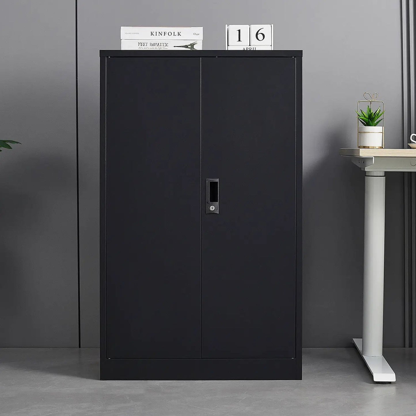 Metal storage cabinet with locking doors, black finish for office use on Tampa Home & Garden Store