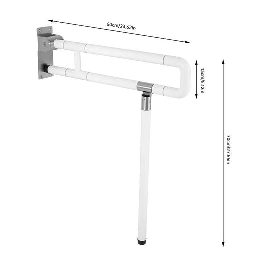 Foldable toilet grab bar for seniors, white with silver fittings, wall mount with leg VIP on Tampa Home & Garden Store