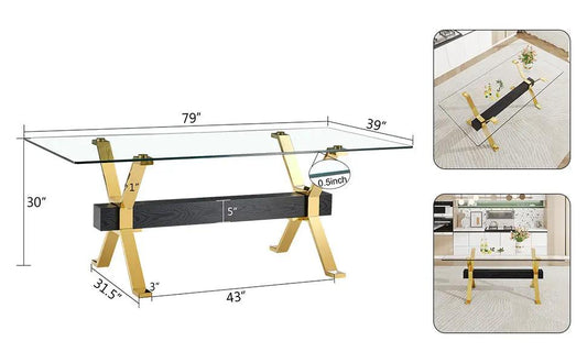 Modern tempered glass dining table with gold legs and black base by VIP Digital Presence on Tampa Home & Garden Store
