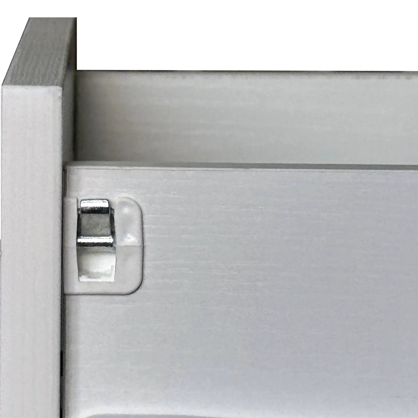 Kitchen island cart hinge close-up in brushed stainless steel silver on Tampa Home & Garden Store