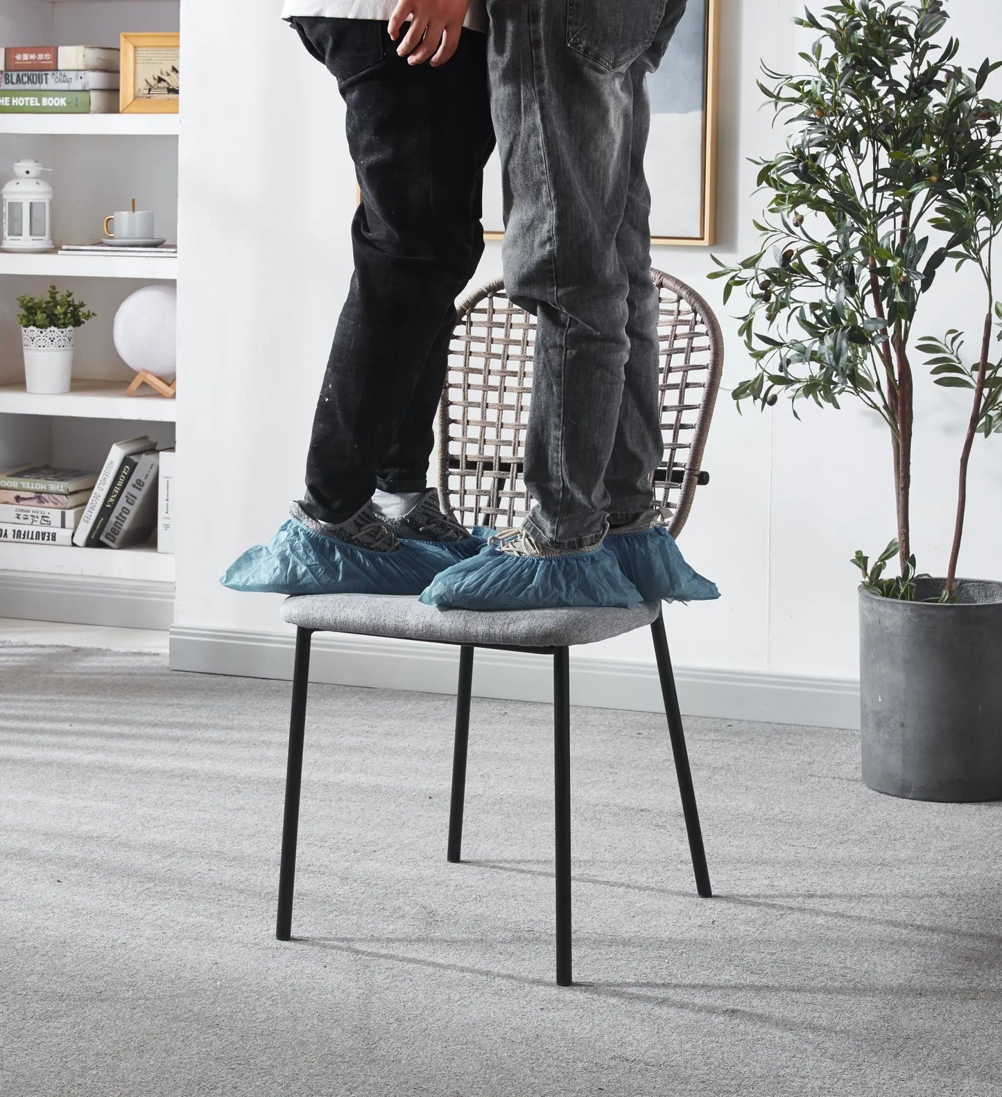 Black and gray sennit dining chairs set of 4 with woven backs and slim black legs on Tampa Home & Garden Store