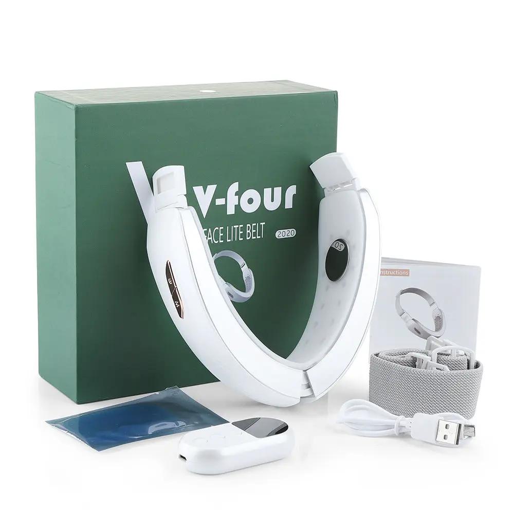 V-four Wireless Facial Massager with EMS, white belt-style face lift device with remote on Tampa Home & Garden Store