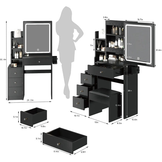 Vanity table with cushioned stool and LED mirror, drawers VIP Digital Presence on Tampa Home & Garden Store