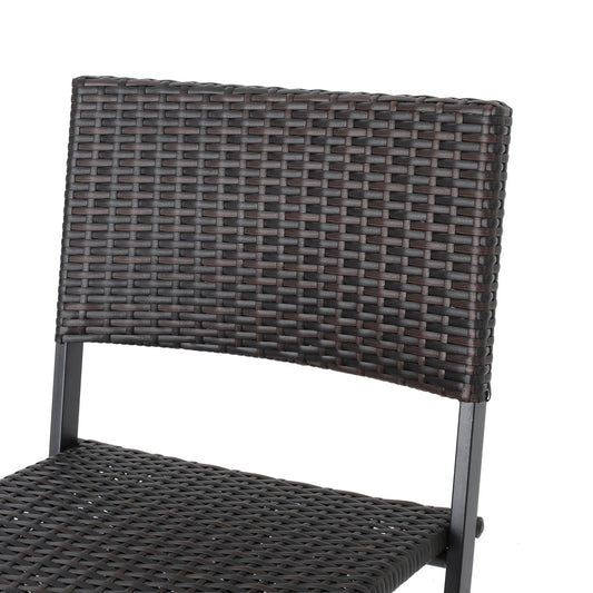 Outdoor wicker barstool with faux rattan weave, dark brown, metal legs on Tampa Home & Garden Store