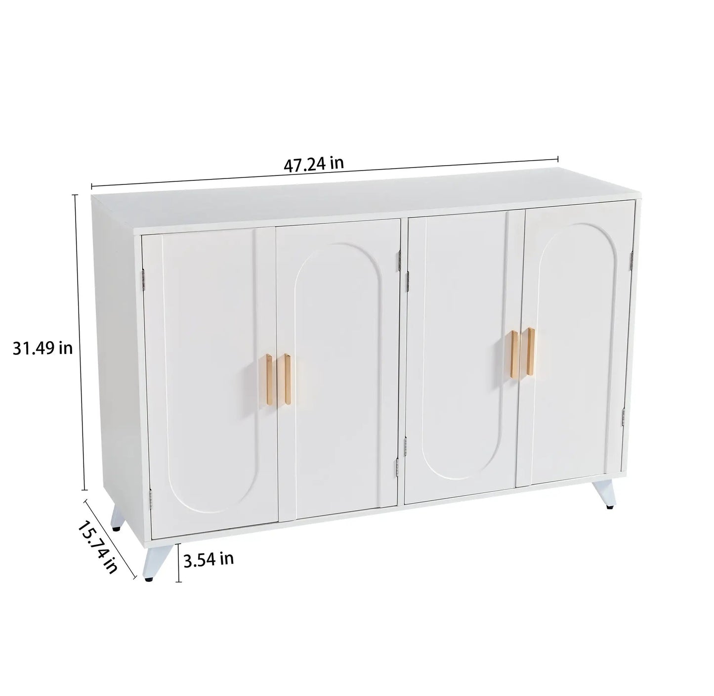 Ivory white 4-door sideboard buffet with circular panel doors and gold handles on Tampa Home & Garden Store