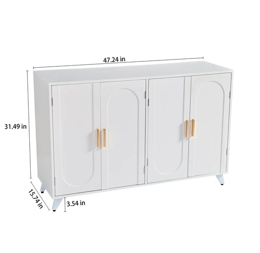 Ivory white 4-door sideboard buffet with circular panel doors and gold handles on Tampa Home & Garden Store