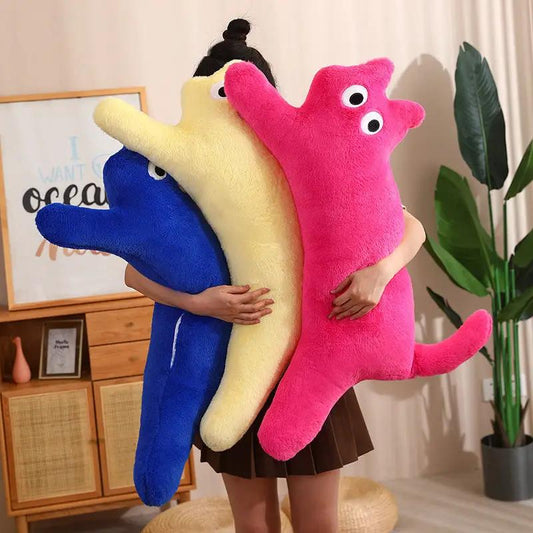 Dopamine Cat Pillow Plush Toy living room cushion set of three in blue, yellow, and pink on Tampa Home & Garden Store