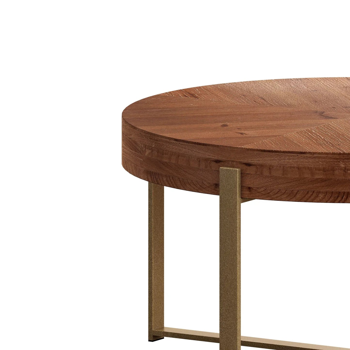 33.86"Table Basse Ronde Moderne Rétro avec Plateau en Bois de Sapin et Base en Pieds Croisés Dorés (Même SKU:W757126236)