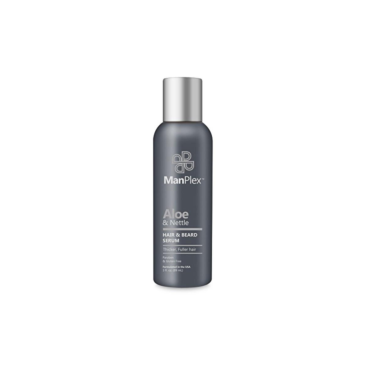 ManPlex Aloe & Nettle Hair & Beard Serum dark gray bottle cap, 3.01 oz Beauty Care Bag on Tampa Home & Garden Store