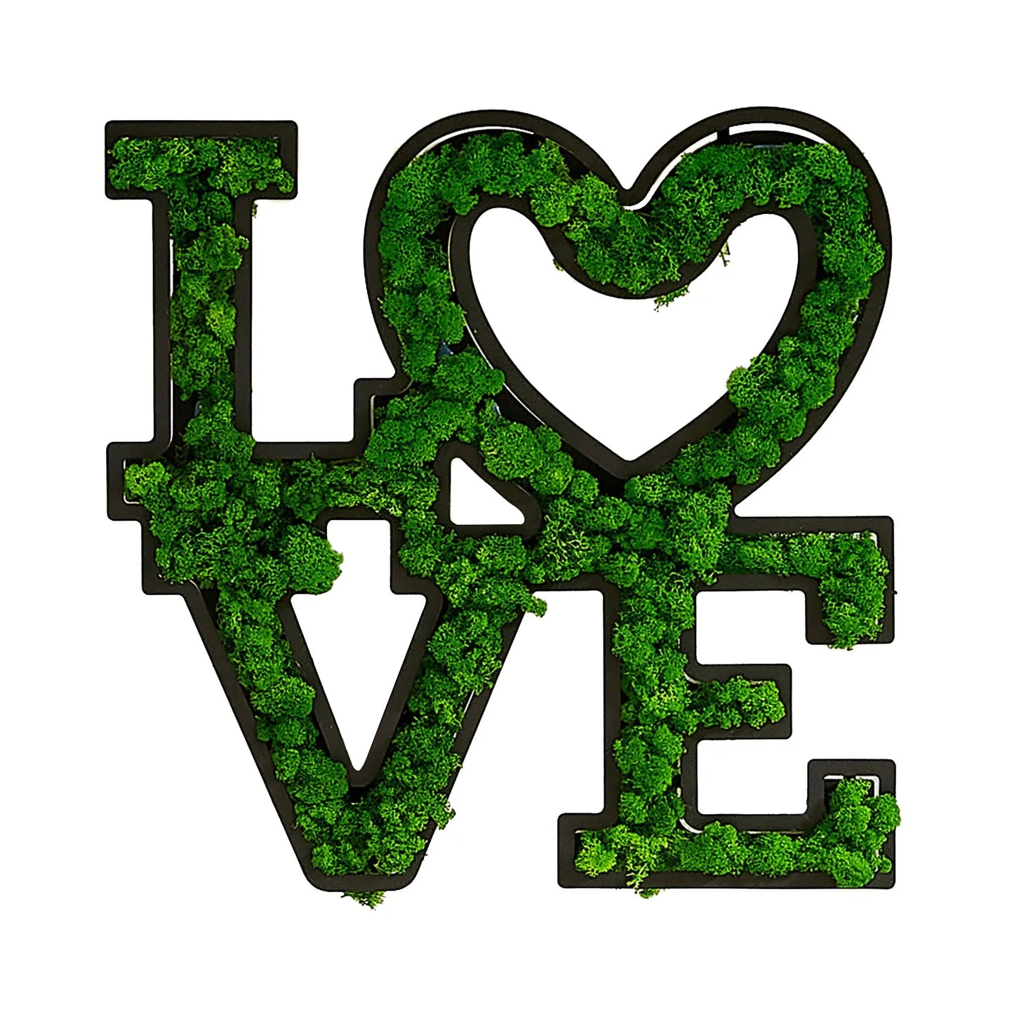Love Letter Art Moss Green Wall Decor moss-filled black metal letters VIP Digital Presence on Tampa Home & Garden Store