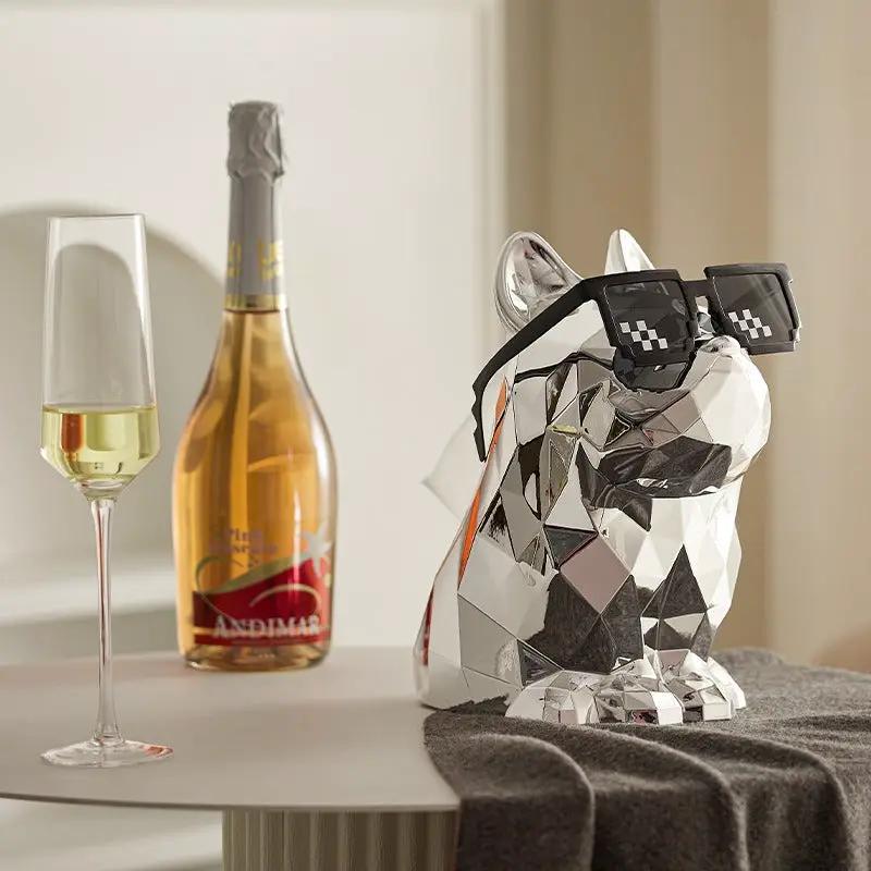 Fadou Tissue Box 3-piece decor with mirrored dog statue wearing sunglasses on round table on Tampa Home & Garden Store