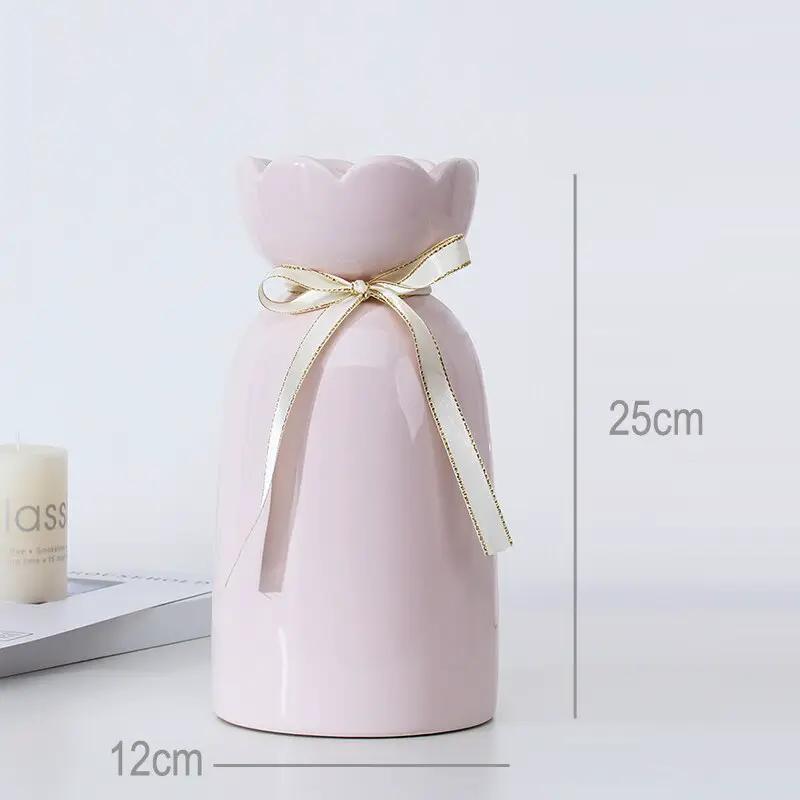 European-style creative ribbon ceramic vase dining room table dry flower arrangement table top decoration at home - Tampa Home & Garden Store