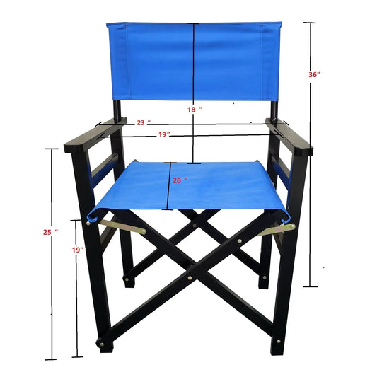 Blue canvas folding director chair with wooden frame on Tampa Home & Garden Store