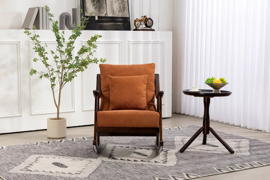 Woven Fabric Mid Century Modern Rocking Accent Chair with burnt orange upholstery on Tampa Home & Garden Store
