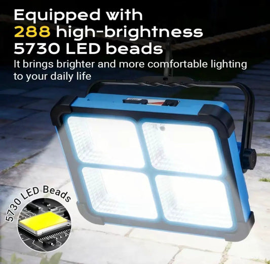 SolarBeam LED Light Rechargeable camping lantern blue with handle and 5730 LED beads on Tampa Home & Garden Store