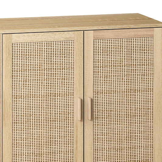 Elegant 4-Door rattan storage cabinet in natural wood finish with lattice panels on Tampa Home & Garden Store