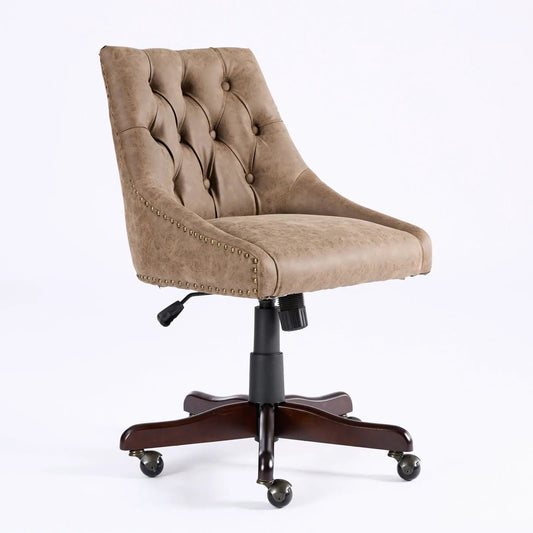 Medieval retro sheepskin pattern office chair with tilt, tufted tan upholstery on Tampa Home & Garden Store