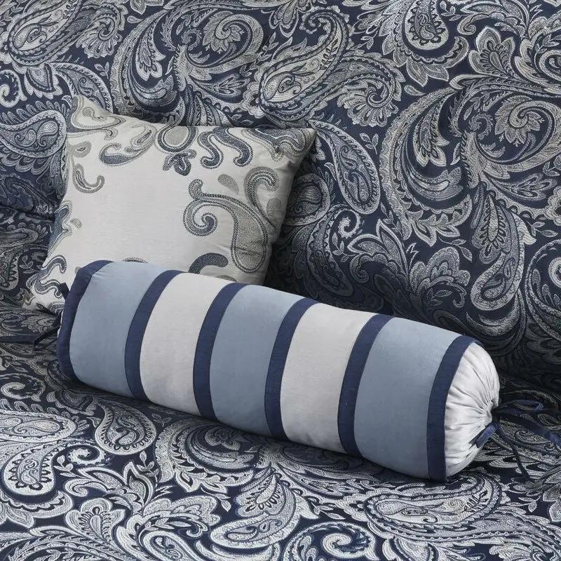 California King 12-piece Reversible Microfiber Comforter Set Navy Blue White - Tampa Home & Garden Store