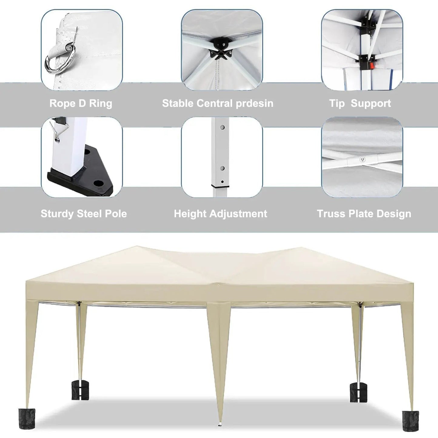 10x20 folding canopy with 6 detachable sidewalls UPF 50 beige steel frame height adjustable on Tampa Home & Garden Store