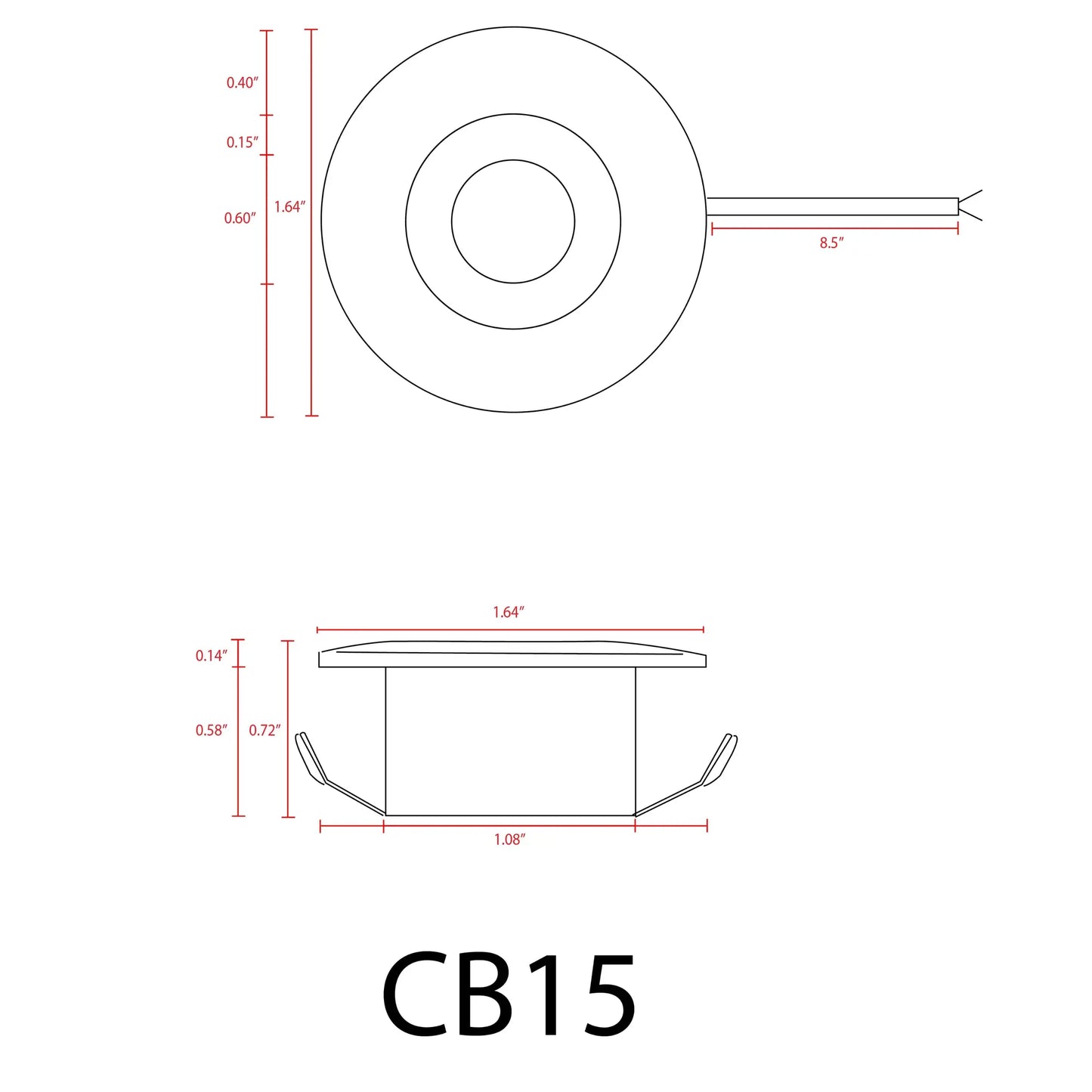 Round recessed cabinet light top view blueprint in aluminum with concentric rings on Tampa Home & Garden Store