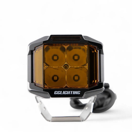 Amber CB30 LED Pod by GGLighting, amber lens, four LEDs, mounted on a metal bracket on Tampa Home & Garden Store