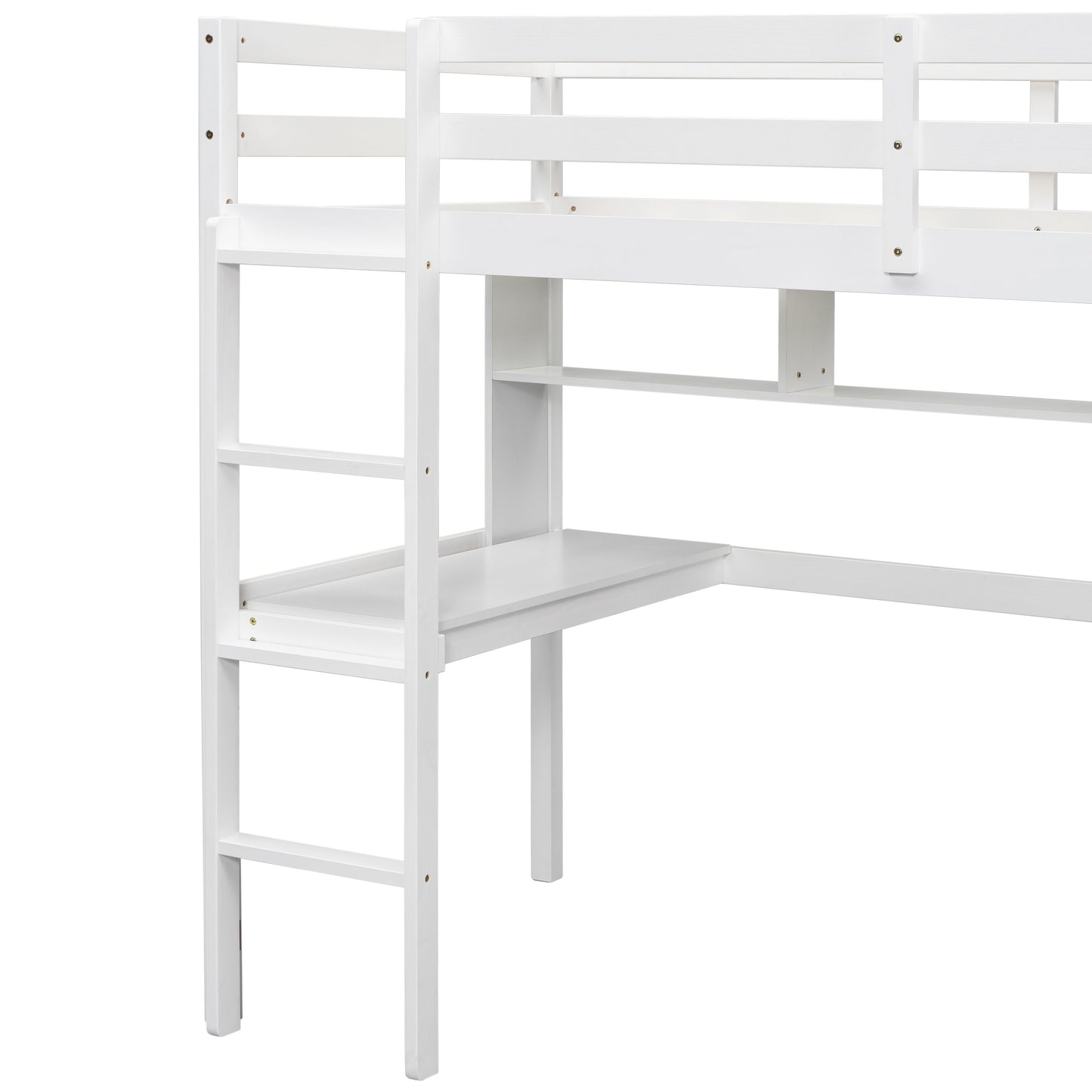 Twin Loft Bed with built-in desk and bookcase of three compartments, Guardrails and Ladder,White - Tampa Home & Garden Store