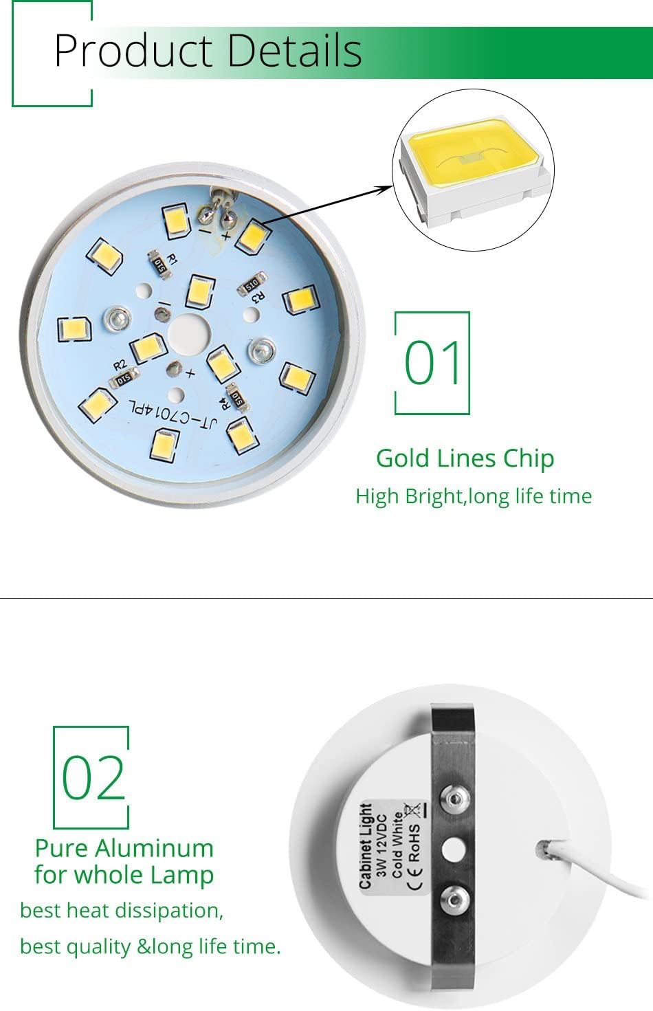 CBA02 2-Pack 12V 3W Round LED Dimmable Aluminum Recessed Cabinet Light Fixture - Tampa soil911.com