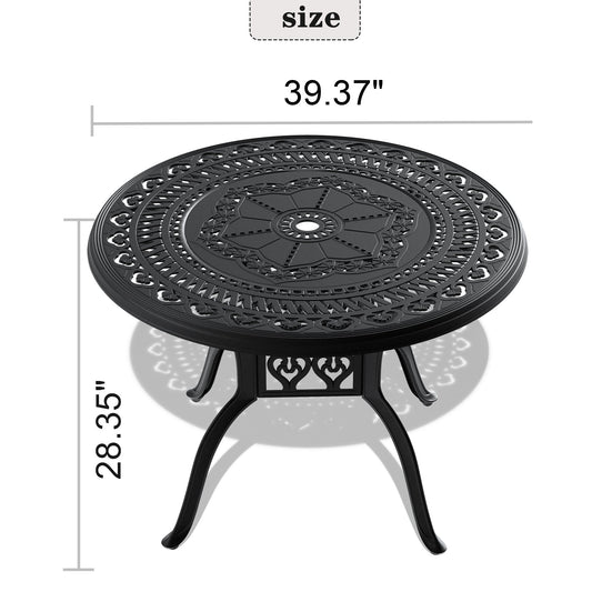 Ø39.37-inch Cast Aluminum Patio Dining Table With Black Frame and Umbrella Hole - Tampa Home & Garden Store