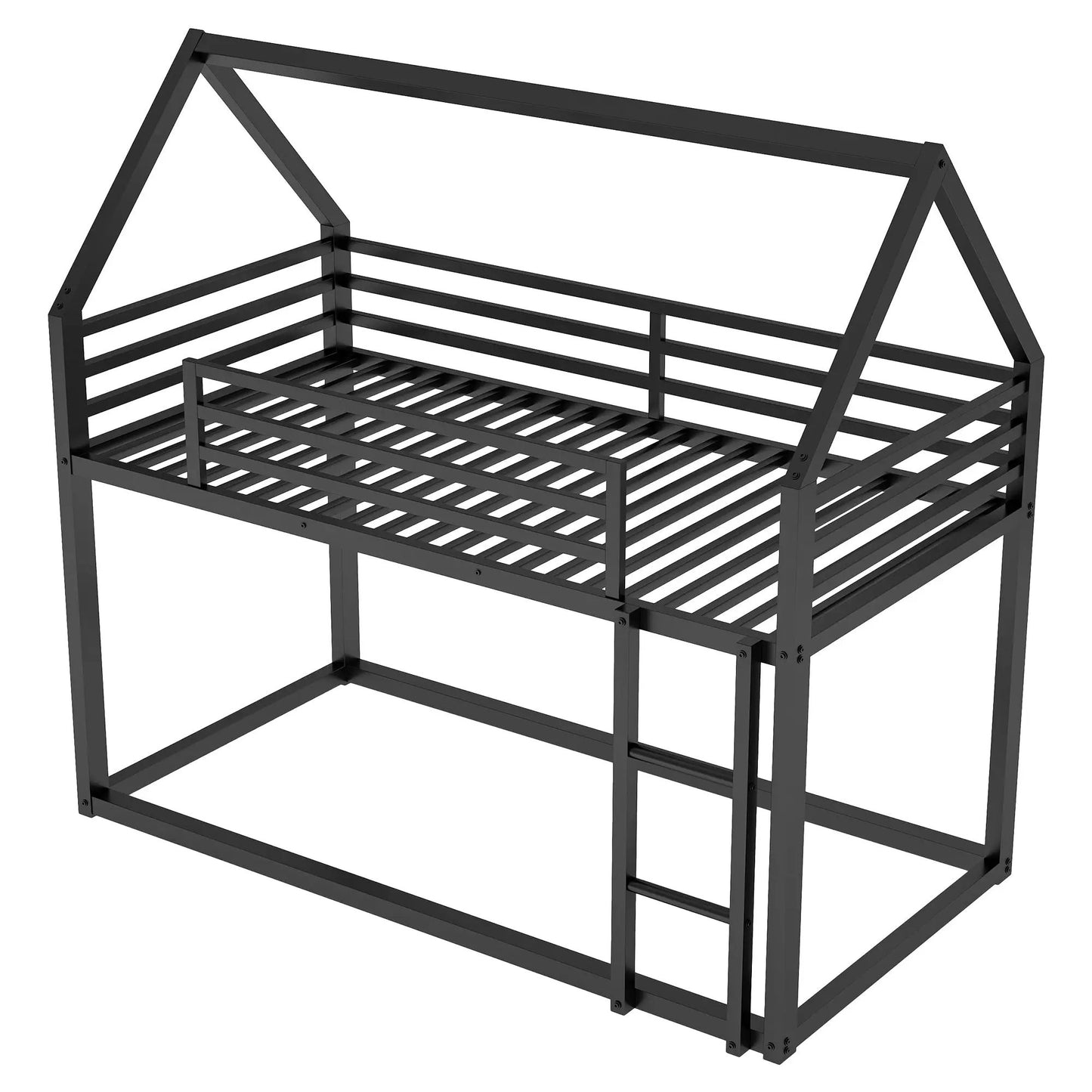 Twin over Twin black metal bunk bed frame with built-in ladder on Tampa Home & Garden Store
