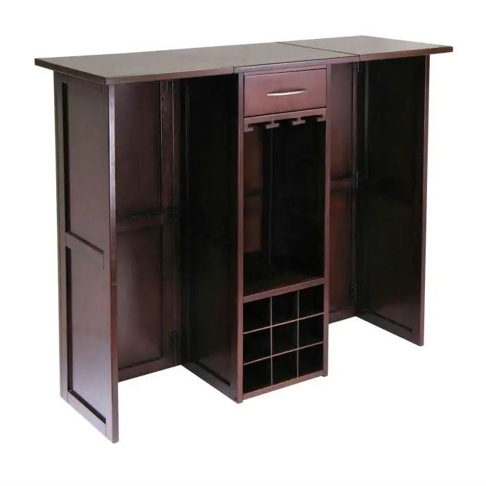 9 Bottle Walnut Wine Bottle Rack Mini Bar Expandable Counter - Tampa Home & Garden Store