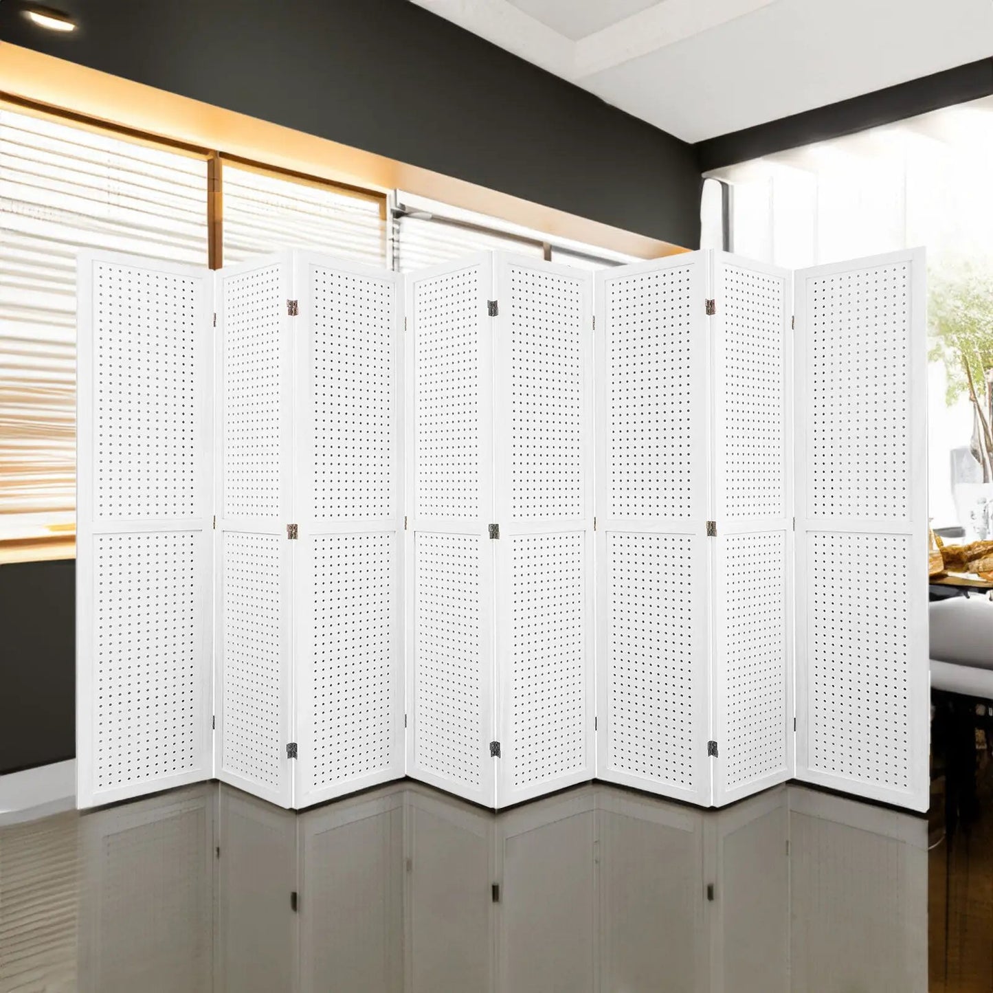 Divisor de ambiente de 8 paneles, divisor de ambiente de madera de 1,7 m con pegboard, biombo plegable de privacidad, separador de ambiente con pegboard independiente