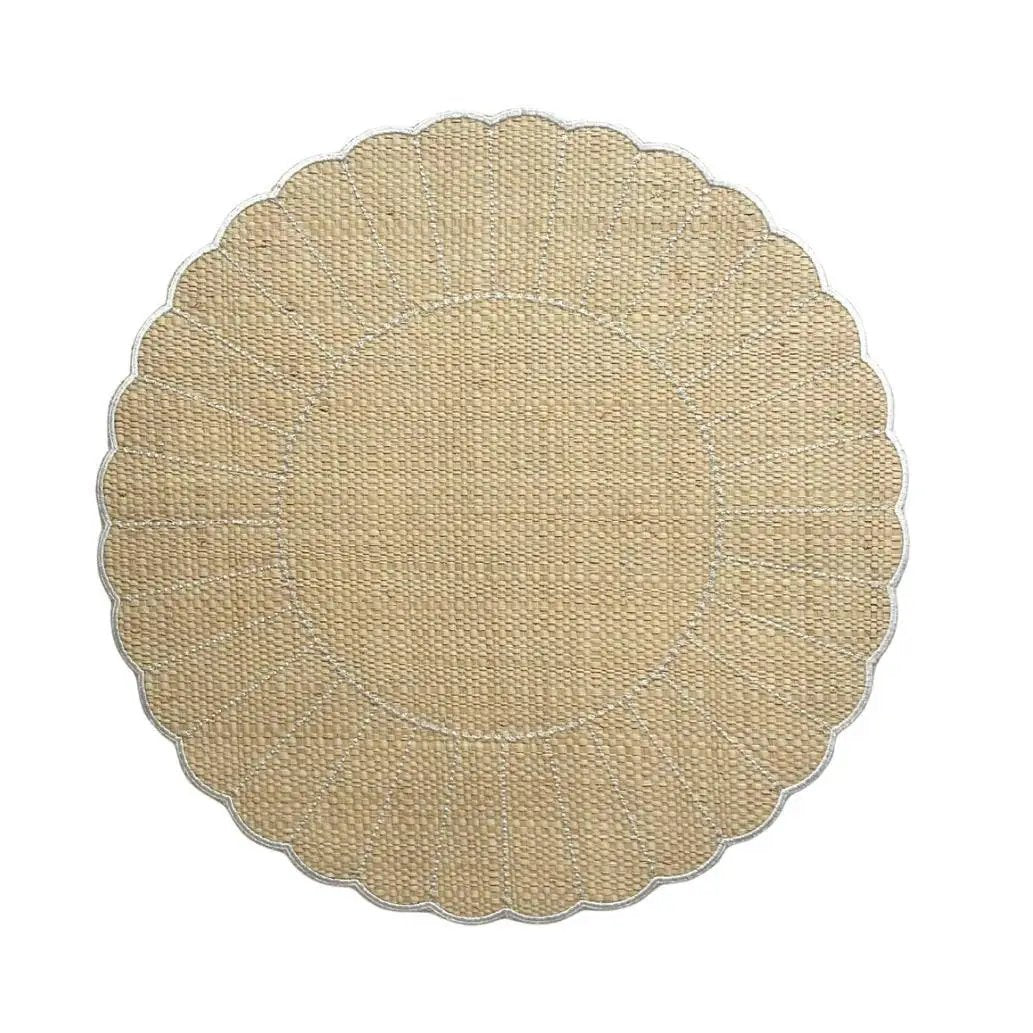 Sunburst Buriti Placemat handcrafted natural fiber, round beige placemat by Talah Home on Tampa Home & Garden Store