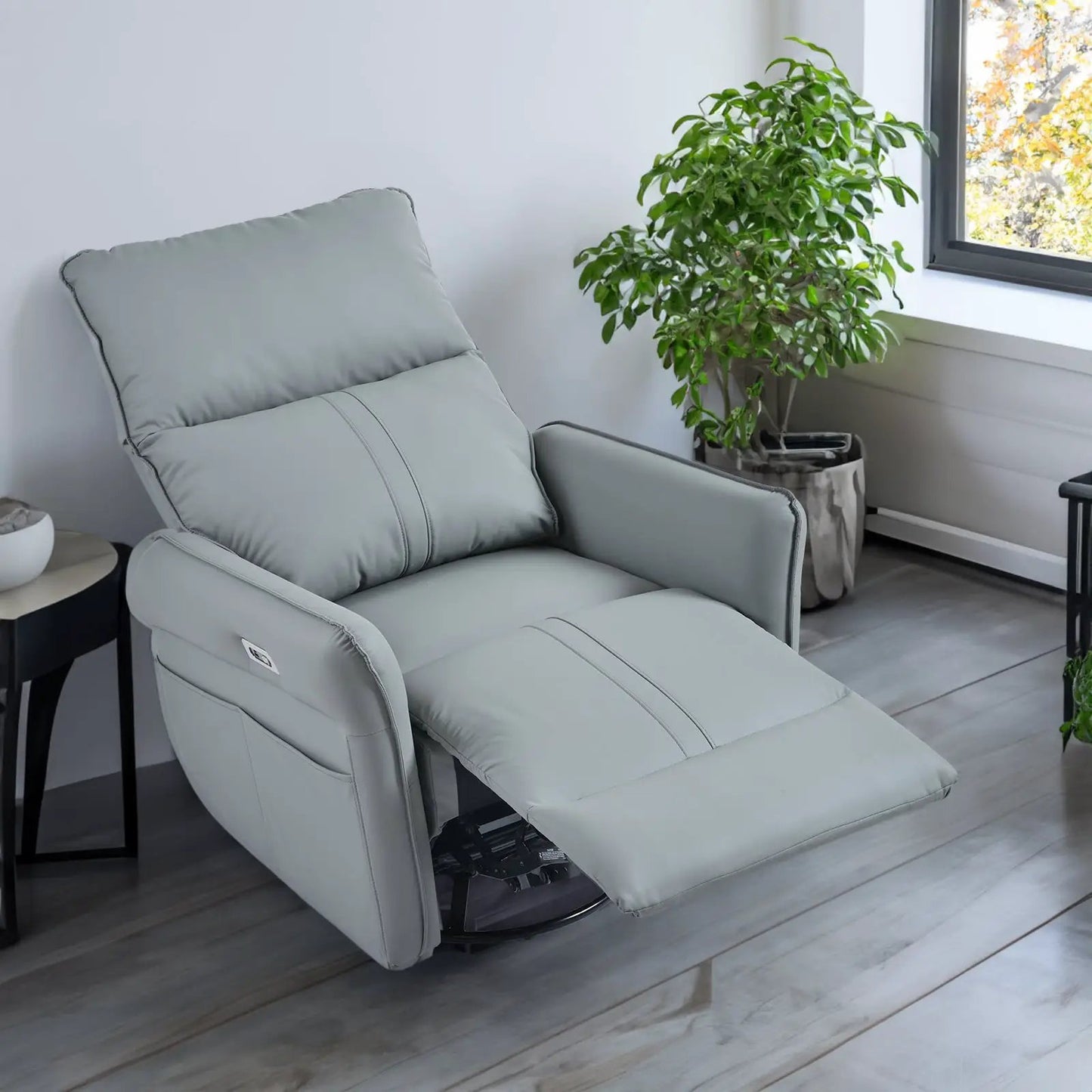Mecedora giratoria eléctrica para adultos, mecedora giratoria de 270°, sillón individual (gris azulado)