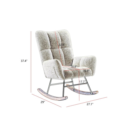 Off White Teddy Fabric Rocking Chair with padded back and arms, classic rocking style on Tampa Home & Garden Store
