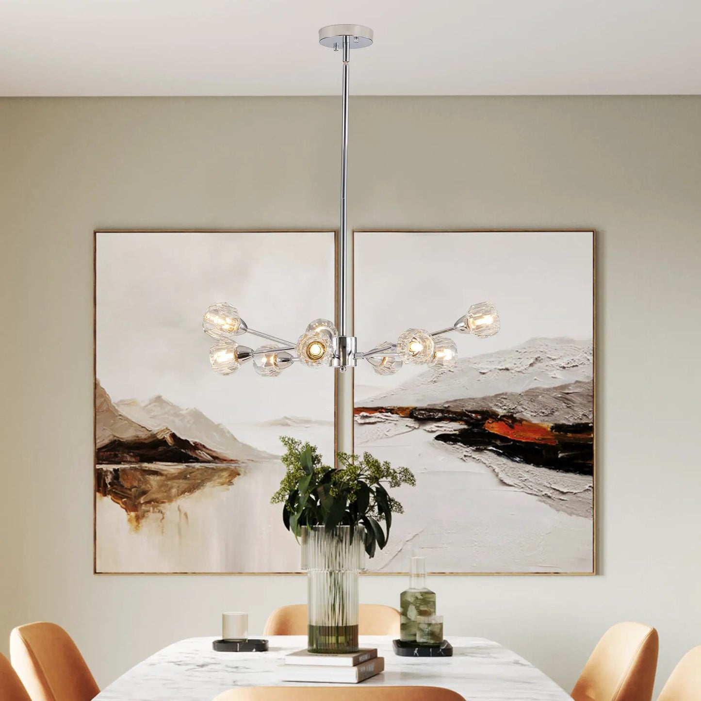 Lámparas de araña de cristal modernas, araña cromada de 9 luces para sala de estar dormitorio (bombillas no incluidas)