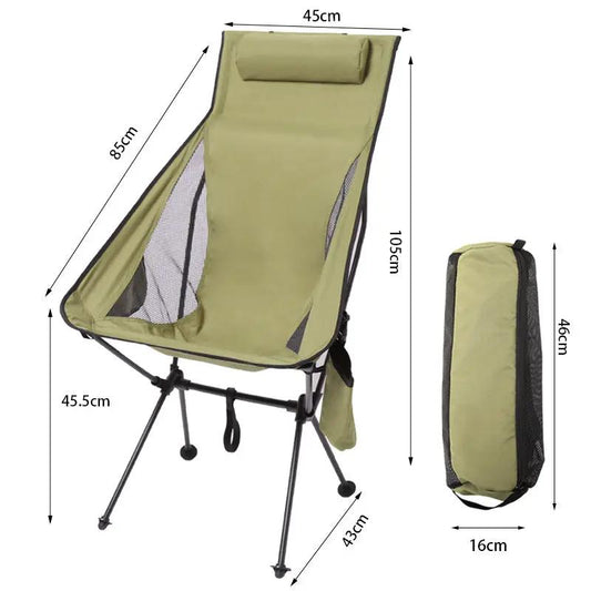 Folding camping chair with headrest aluminum in olive green by VIP with carry bag on Tampa Home & Garden Store