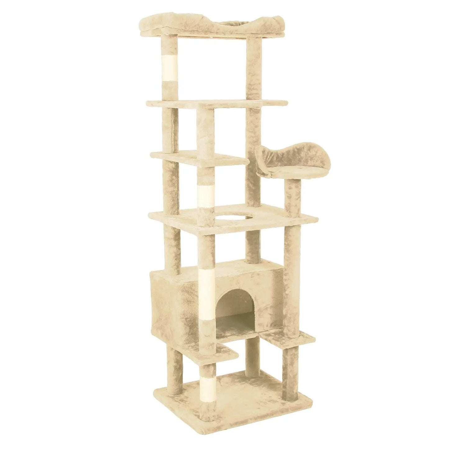 Cat Climbing Frame in Cream Velvet Edition plush cat tree with shelves and curved lounge on Tampa Home & Garden Store